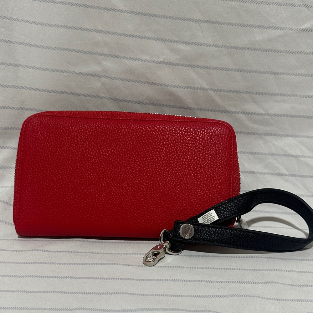 Thirty-One all about the Benjamins pen else Red Leather Wristlet Wallet w/ black